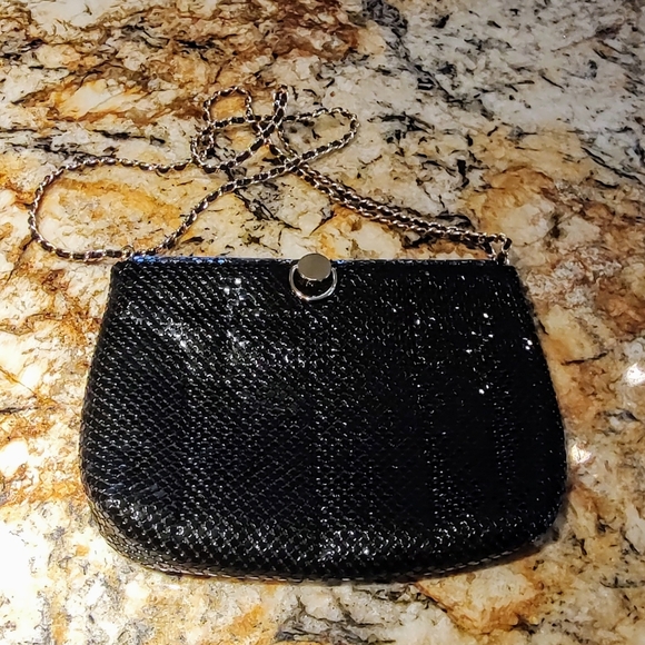 Sparkly black chainmail bag with gold tone hardware. Pre-owned. - Picture 9 of 13